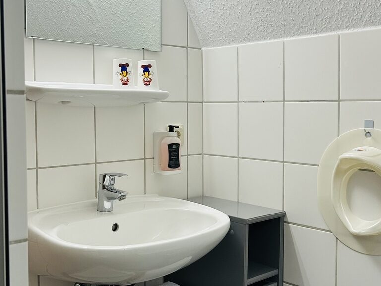 Badezimmer mit Waschbecken im Family Club Harz