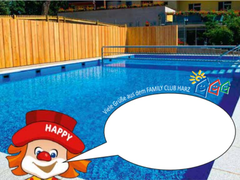Pool mit Happy und Sprechblase